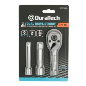 DURATECH DTMTSAS03 ประแจก๊อกแก๊ก 3/8 นิ้ว (ด้ามฟรี) พร้อมข้อต่อ 3 ชิ้น หัวคู่แบบสั้น